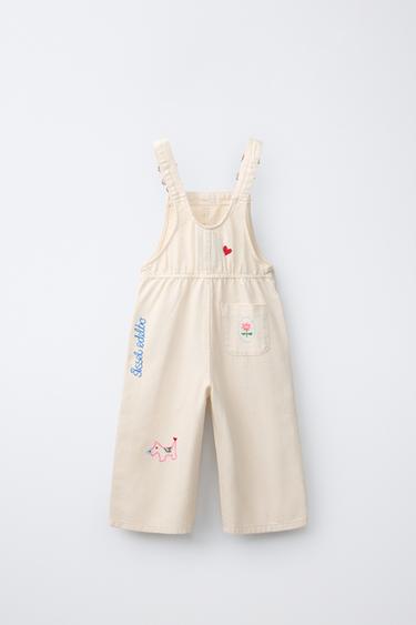 LONG TWILL DUNGAREES WITH SISSEL EDELBO X ZARA KIDS EMBROIDERY - Ecru by Zara - Image 1