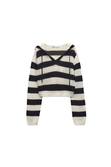 HOODED KNIT SWEATER WITH STRIPES