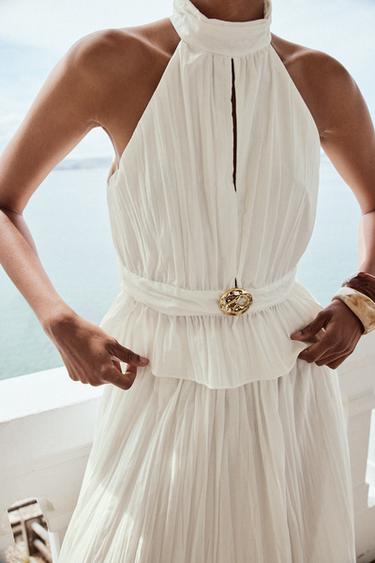 TOP HALTER PLISSÉ - Blanc cassé de Zara - Image 1