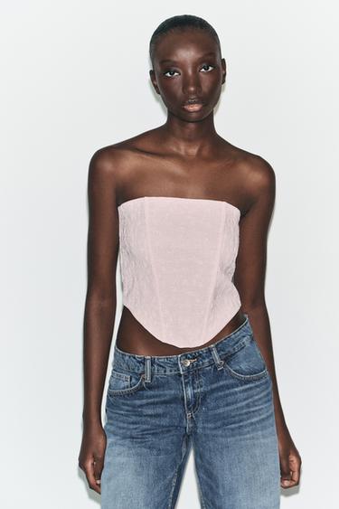 КОРСЕТ МАИЦА СО ТЕКСТУРА - Пастелно розева од Zara