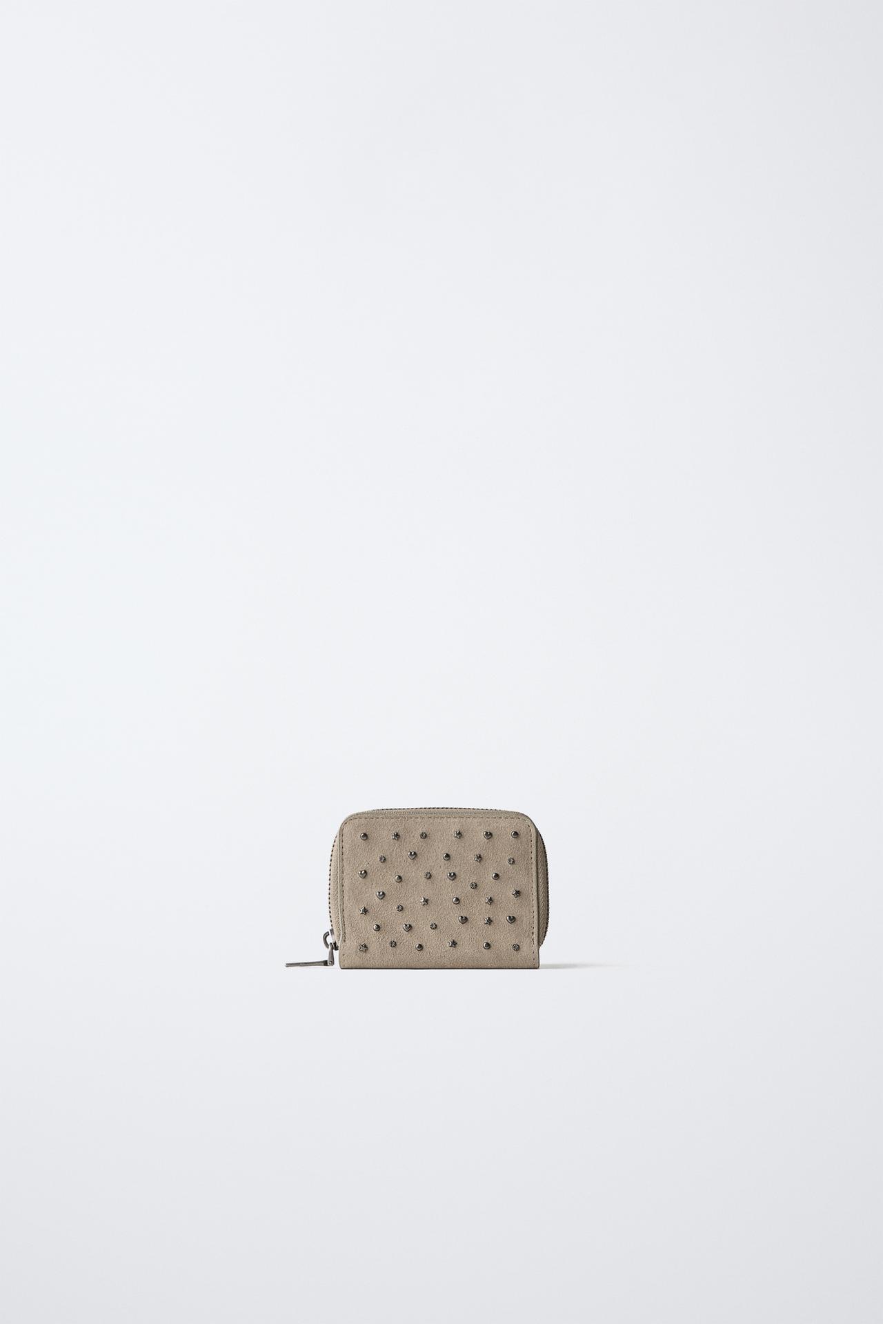 LEATHER STUDDED WALLET — Gray