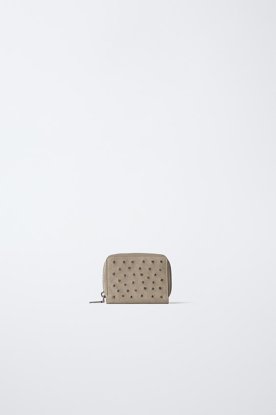 LEATHER STUDDED WALLET - Grey by Zara - Image 0