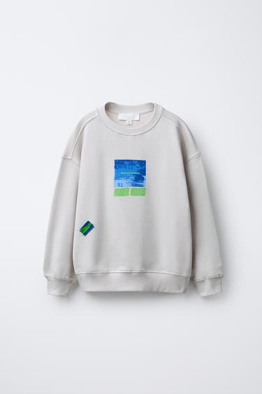 SUDADERA ESTAMPADA ETIQUETA - Gris de Zara