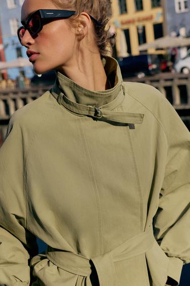 BLOUSON COL MONTANT AVEC CEINTURE - Kaki clair de Zara - Image 5