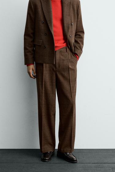 CHECK SUIT TROUSERS WITH PLEATS - Brown by Zara