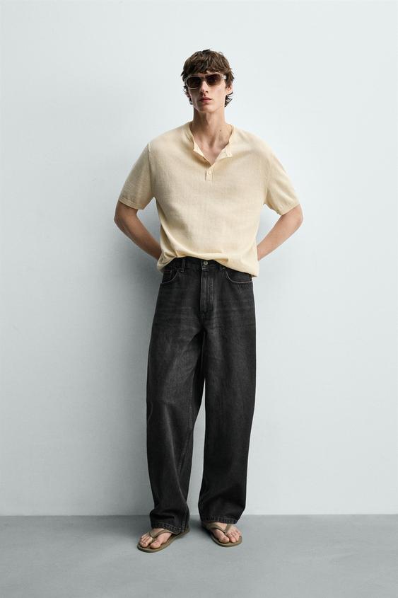 COTTON LINEN BLEND HENLEY T-SHIRT from Zara - $59.90
