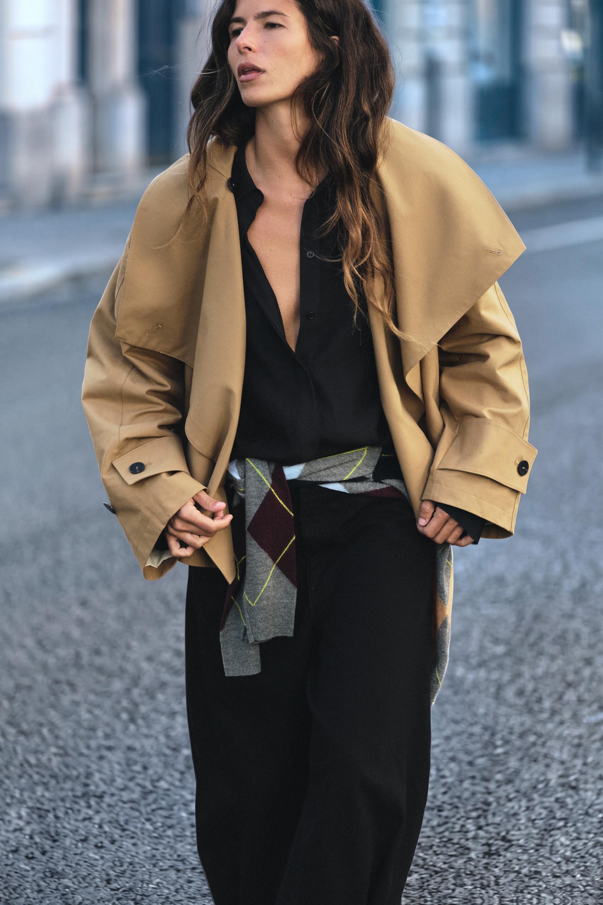 Zara ZW COLLECTION KISA DİK YAKALI TRENÇKOT görsel 8