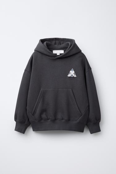 Zara RAISED PRINT HOODIE SWEATSHIRT - Dark anthracite - Image 0