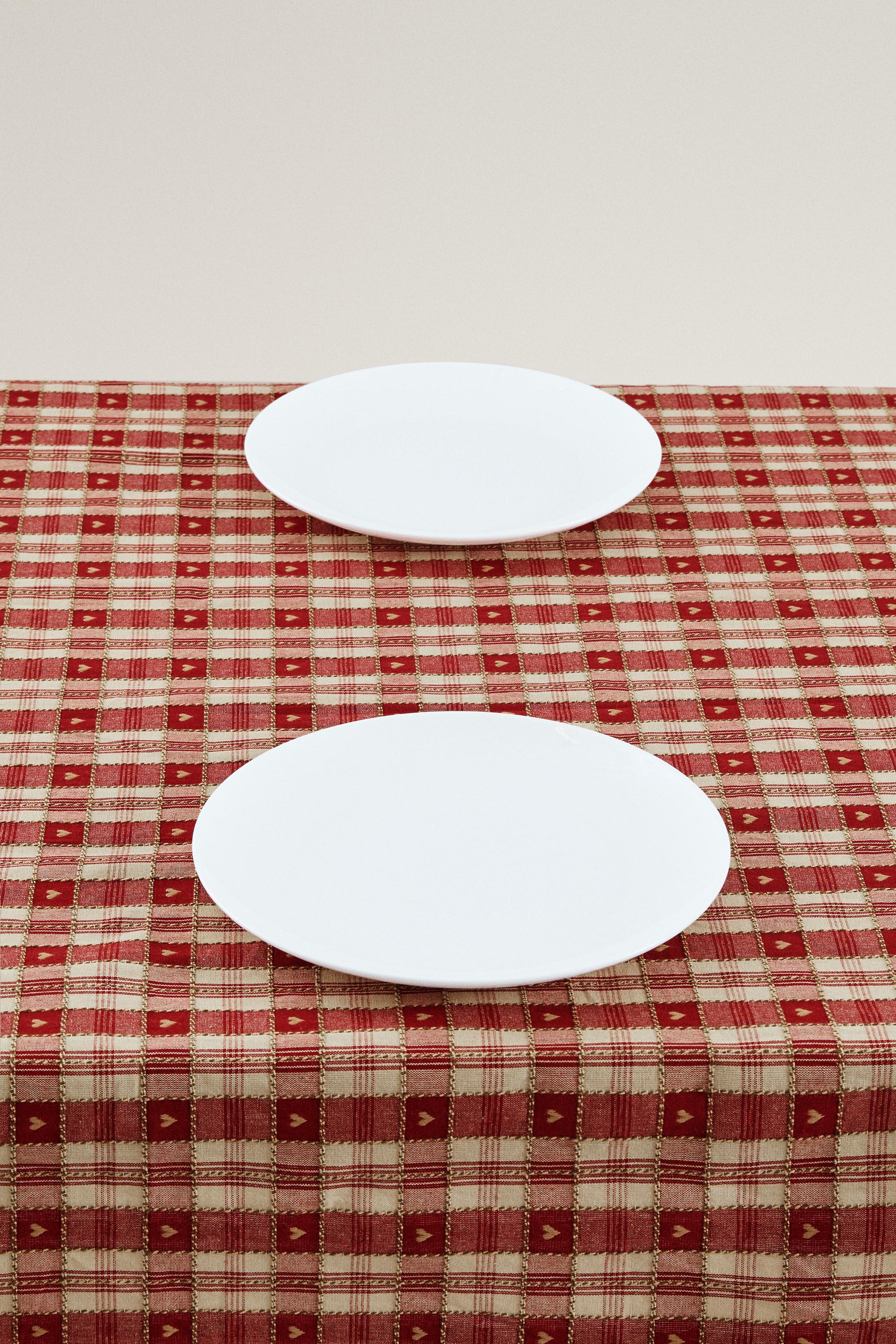 NAPPE COTON CARREAUX CŒURS NOËL