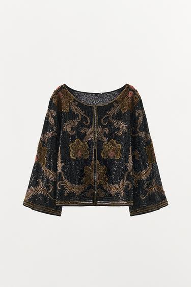 CAPE JACKET WITH EMBROIDERY - Black by Zara - Image 6