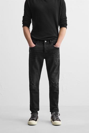 JEANS SKINNY FIT CON STRAPPI - Nero di Zara