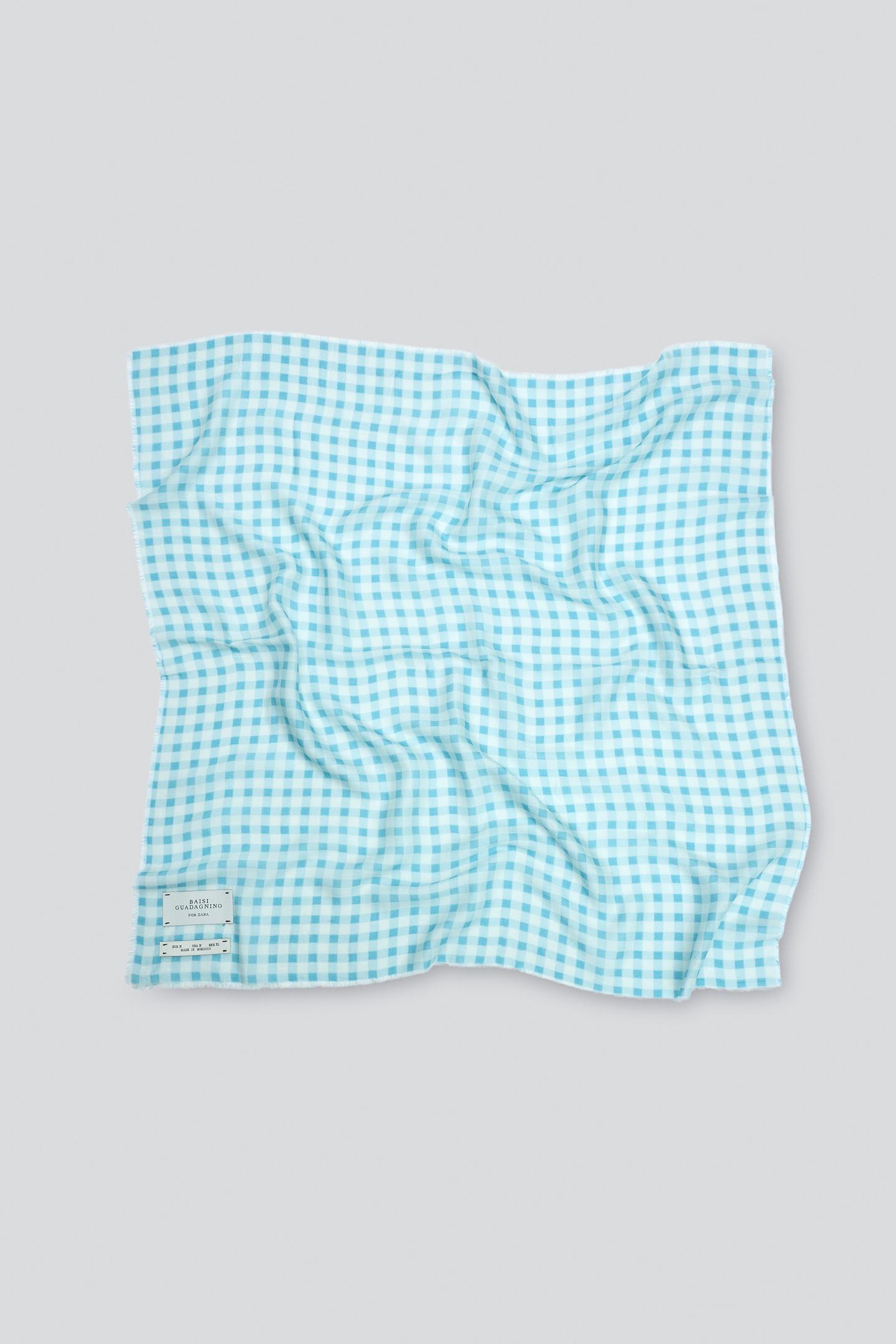 Мужской шарф Zara Large Lightweight Checked, цвет: Светлый синий — фото 5