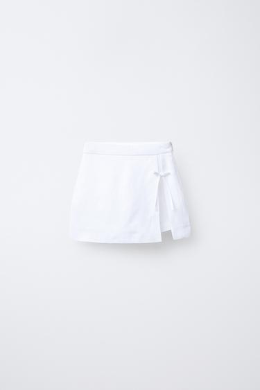 100% LINEN BERMUDA SKORT WITH BOW - White by Zara