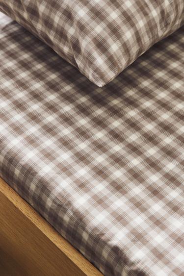CHILDREN'S CHECK FLANNEL FITTED SHEET - Brown by Zara - Image 5
