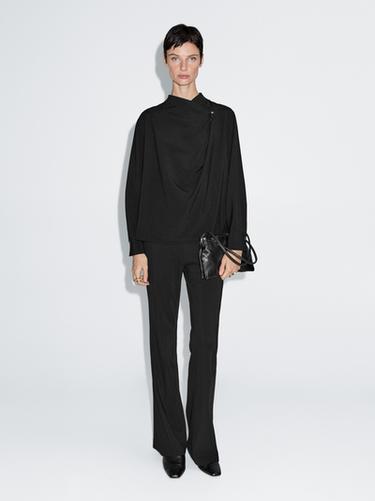 Zara Blouse with crossover detail and button - Black