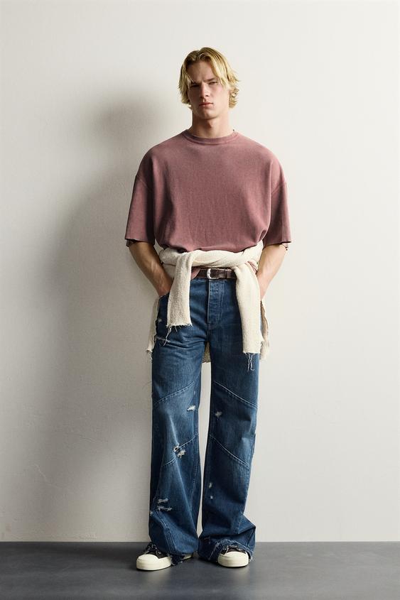 Zara WASHED TEXTURE KNIT T-SHIRT - Red - Image 0
