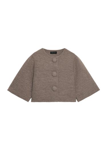 Zara KRATKI PLETENI KARDIGAN – smeđa / sivkasto smeđa