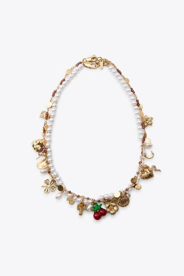 Zara PACK OF 2 CHARM AND PEARL NECKLACES - Golden