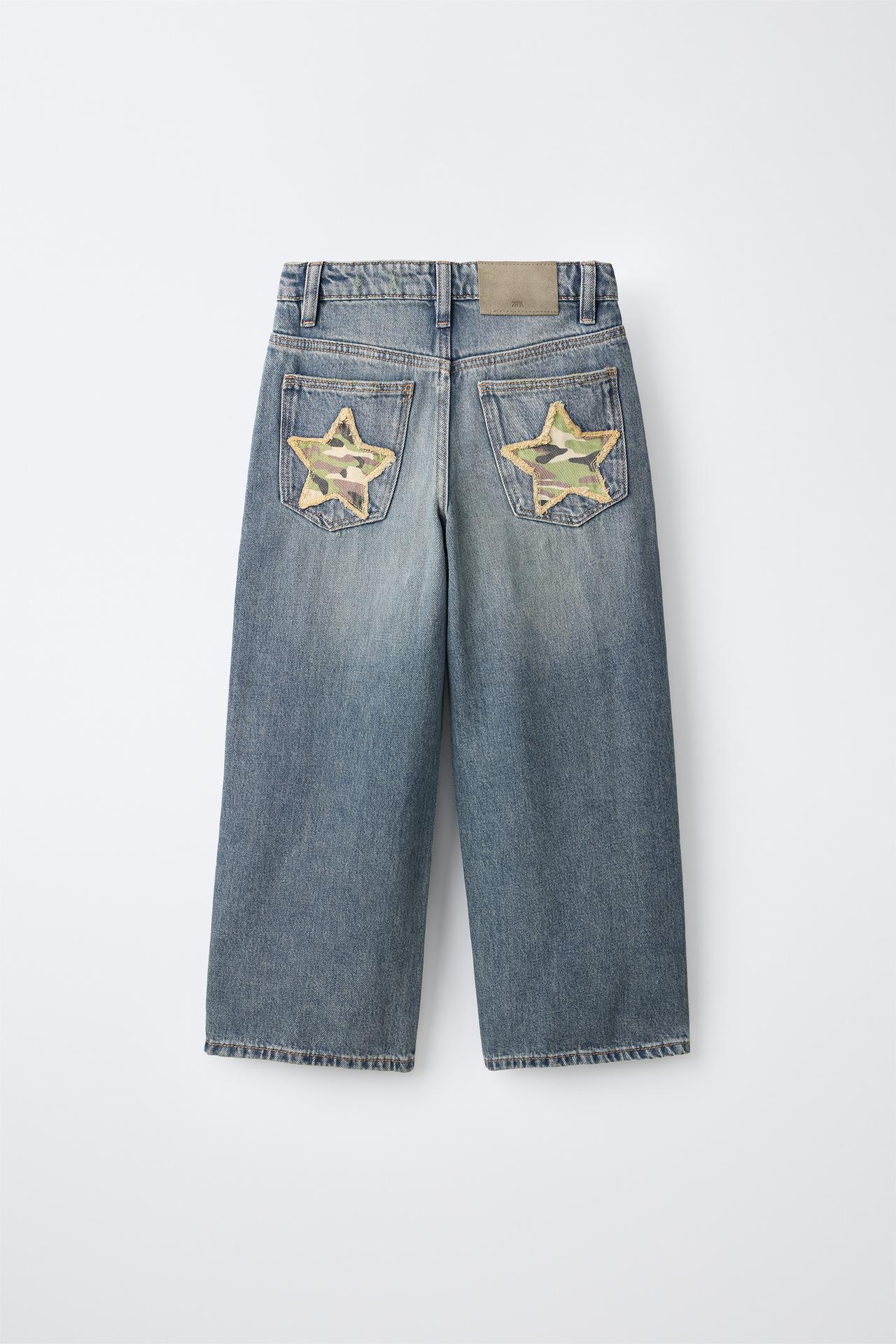WIDE-LEG STAR PATCH JEANS — Blue