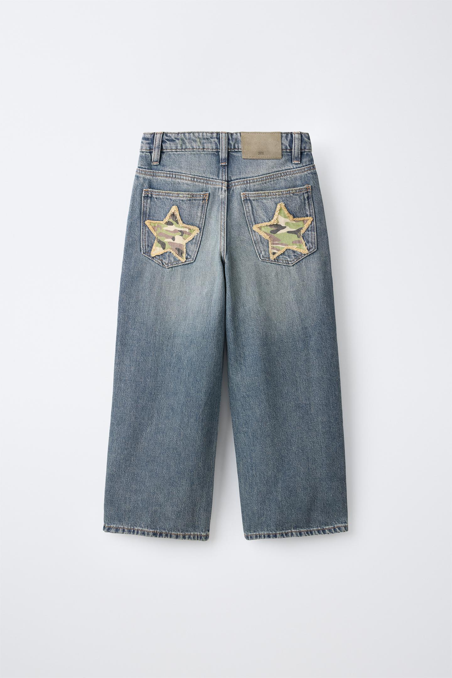 Детские джинсы Zara Wide-Leg Star Patch, цвет: Синий — фото 2