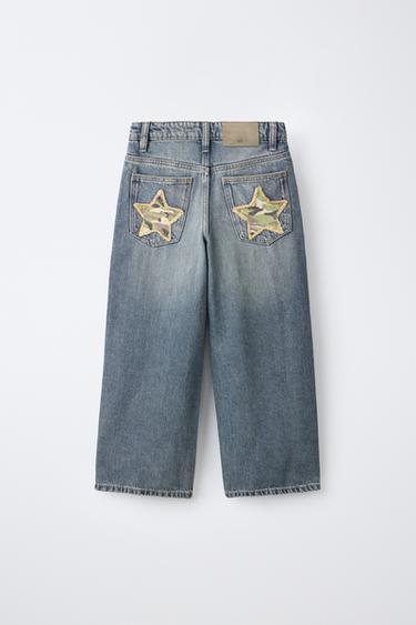 WIDE-LEG STAR PATCH JEANS — Blue 2