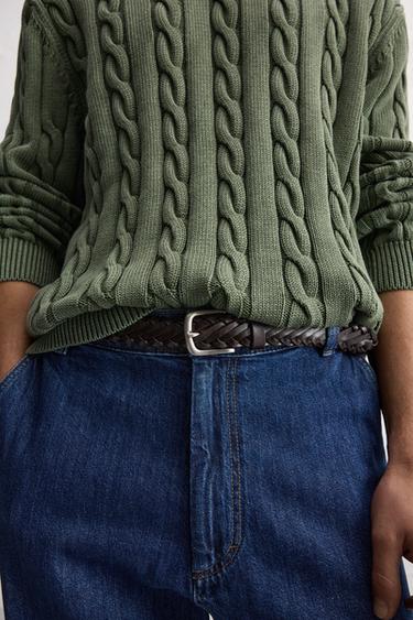 WASHED CABLE-KNIT SWEATER - Green by Zara - Image 4