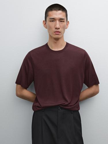 Jersey punto fino manga corta - Granate oscuro de Zara