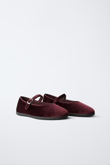 VELVET BALLET FLATS - Maroon by Zara