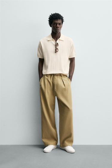 Zara REGULAR FIT KNIT POLO - Ecru