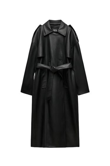 FAUX LEATHER TRENCH COAT