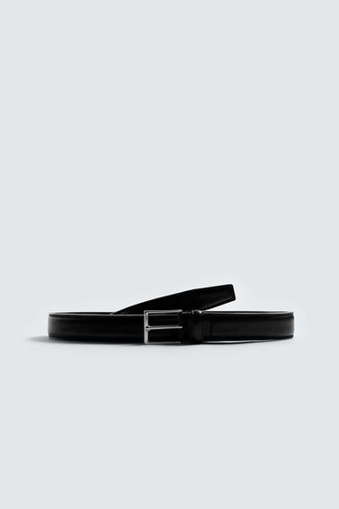 Zara TOPSTITCHED LEATHER BELT - Brown