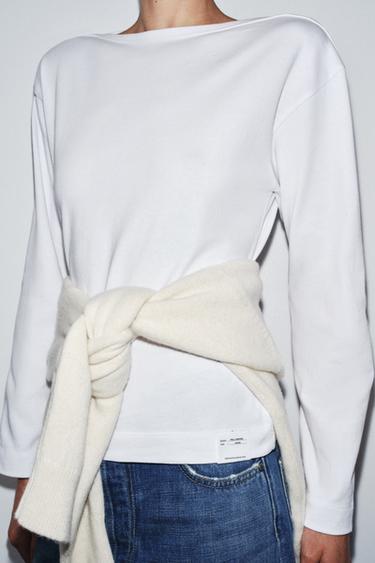 T-SHIRT COL BATEAU ÉTIQUETTE - Blanc de Zara - Image 3