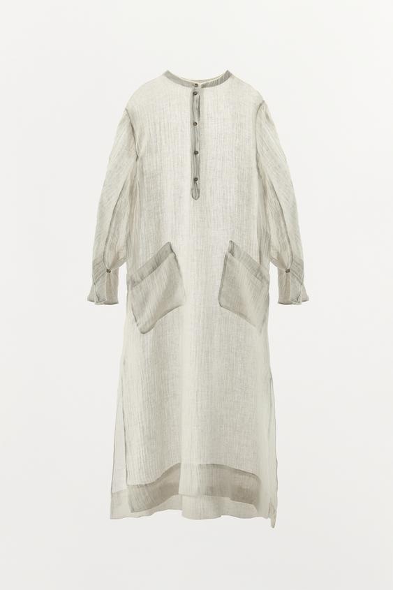 ROBE TUNIQUE 100 % LIN - Blanc de Zara - Image 5