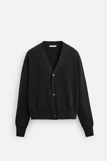 Zara TEXTURED COTTON CARDIGAN - Black - Image 0