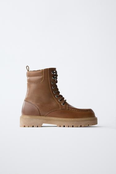 Zara 內襯皮革短靴 - 棕色 - 圖片 0