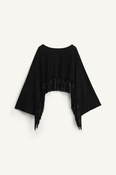 SUEDE LEATHER FRINGED CAPE - LIMITED EDITION - Black by Zara