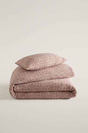 BRANCH PRINT COTTON AND LINEN BEDSPREAD - Beige by Zara