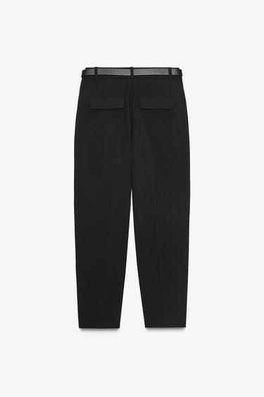Zara BELTED PLEATED PANTS - Black