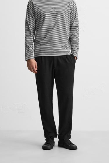 Zara TEXTURED PLEATED PANTS - Black