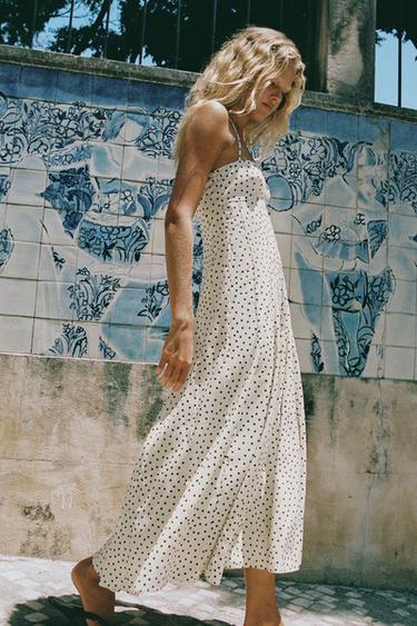 Zara POLKA DOT MIDI DRESS - Black / White