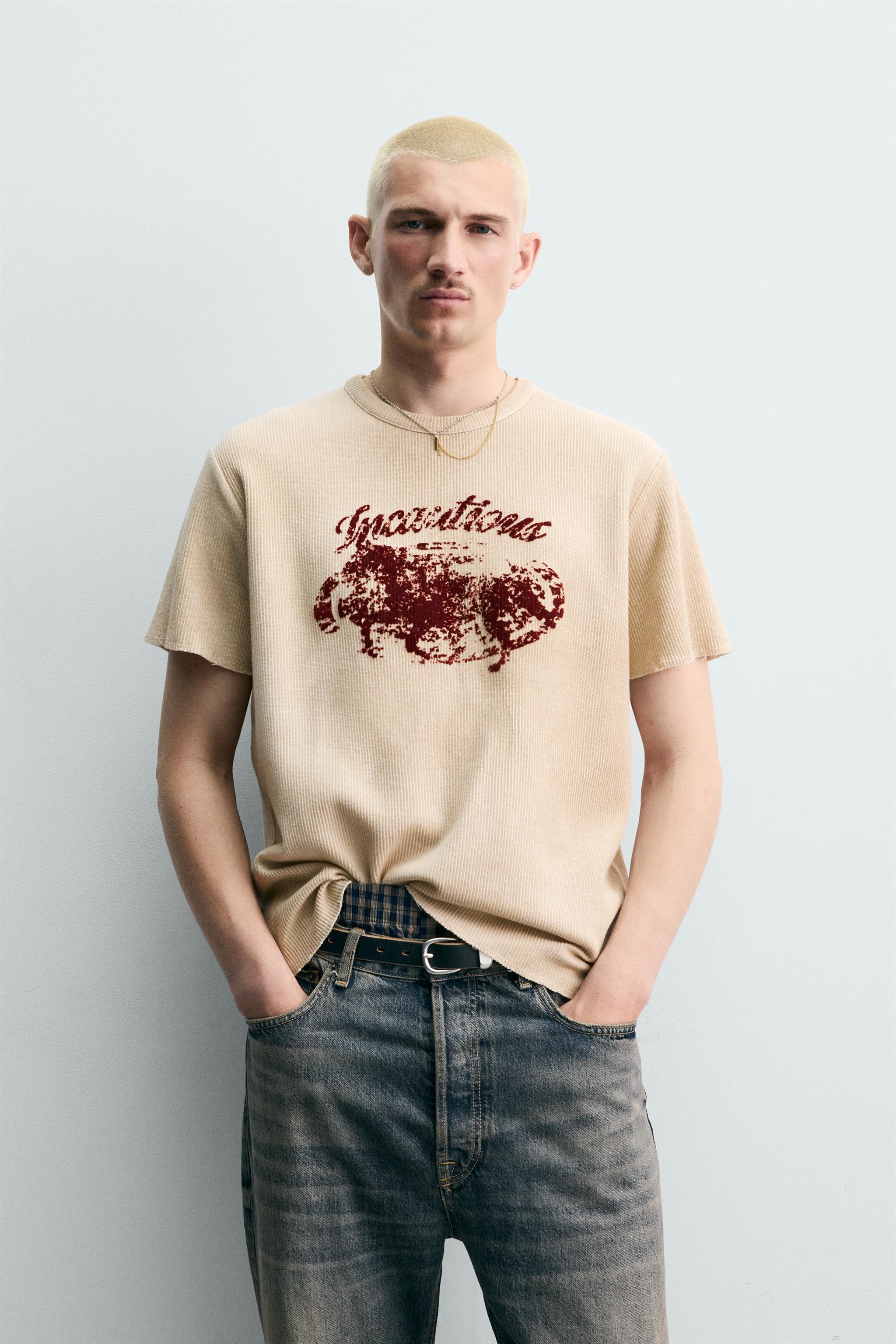 TEXTURED KNIT PRINT T-SHIRT - Ecru | ZARA United States