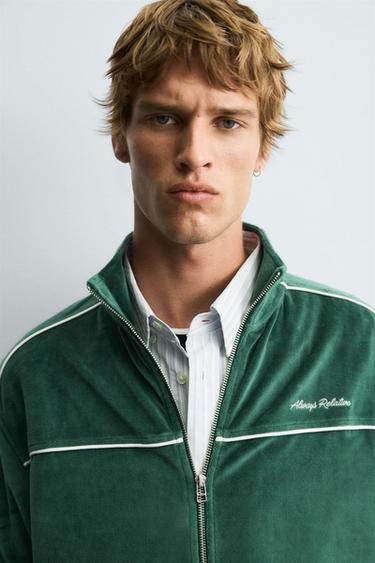 VELOUR ZIP-UP SWEATSHIRT - Green by Zara