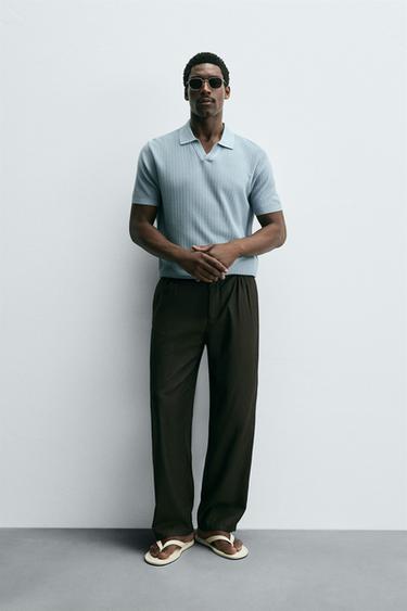 Zara RIBBED KNIT POLO SHIRT - Sky blue - Image 0