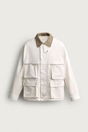 Zara RELAXED FIT CONTRAST COLLAR PARKA - Oyster-white