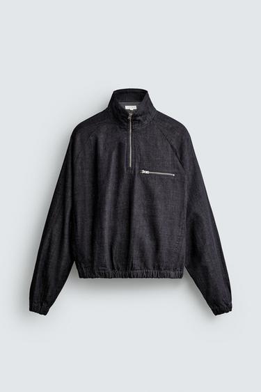DENIM ZIP-UP POUCH SWEATSHIRT - Indigo by Zara - Image 0