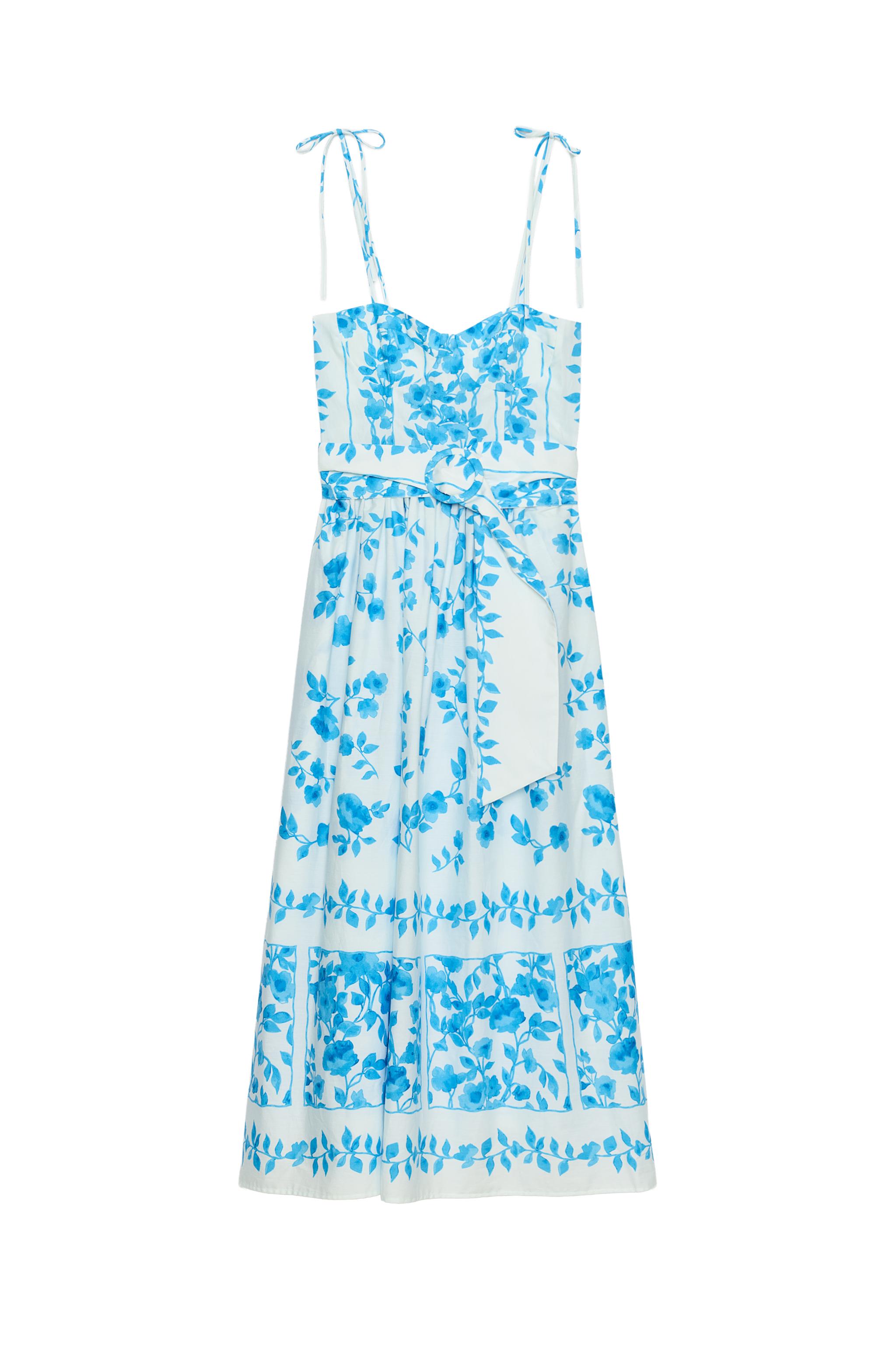 POPLIN PRINT MIDI DRESS - Blue / White | ZARA United States POPLIN PRINT MIDI DRESS - Blue / White | ZARA United States