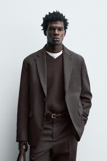 Zara 100% 羊毛西裝外套 - 深棕色