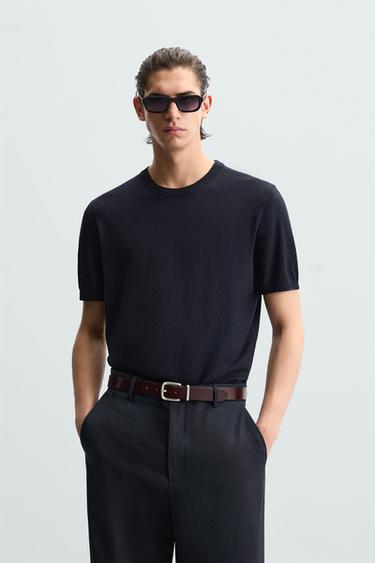 CAMISETA MALHA MISTURA VISCOSE - Azul-marinho da Zara