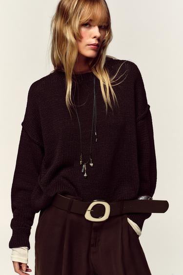 WIDE-LEG TROUSERS WITH BELT - Burgundy by Zara - Image 1