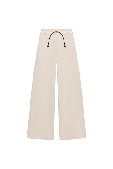 PANTALÓN PIQUÉ CINTURÓN - Crudo de Zara